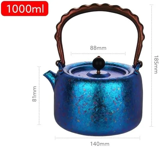 1PC Color Pure Titanium Teapot Outdoor 1L Large Capacity Coffee Pot(Blue)