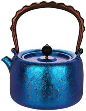 1PC Color Pure Titanium Teapot Outdoor 1L Large Capacity Coffee Pot(Blue)