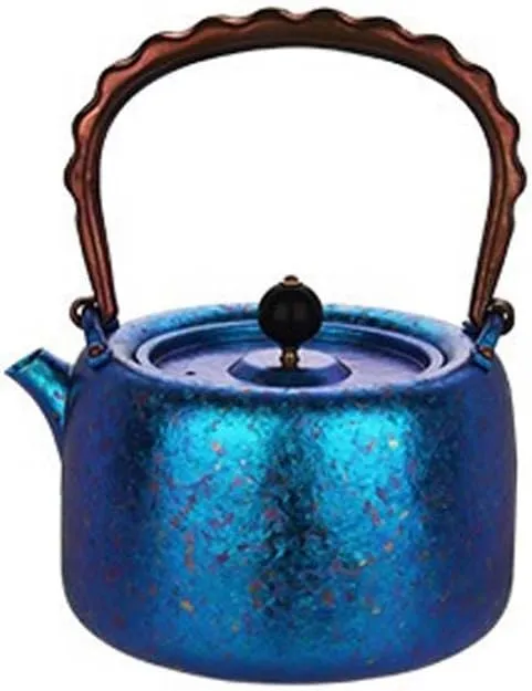 1PC Color Pure Titanium Teapot Outdoor 1L Large Capacity Coffee Pot(Blue)