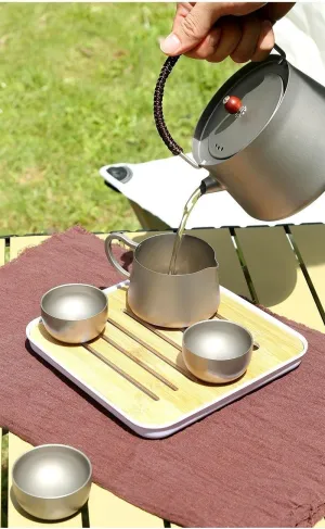 1PC Outdoor Pure Titanium Portable Kettle 800ML Household Coffee Pot