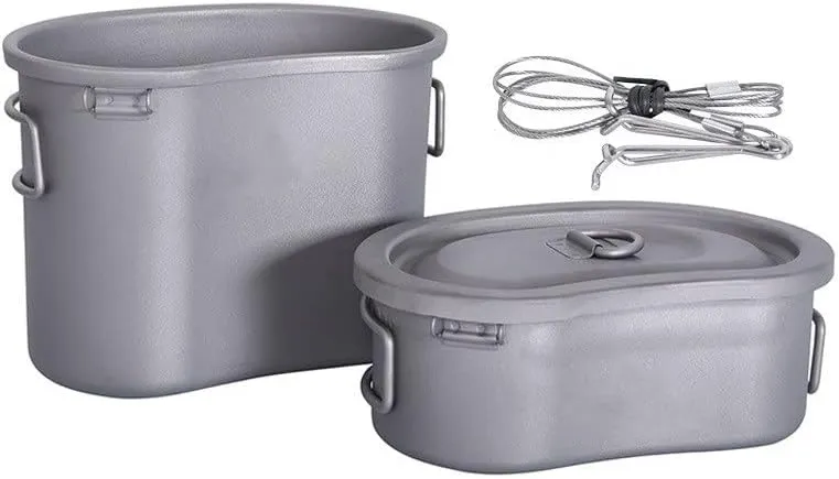 1SET Pure Titanium Folding Lunch Box Outdoor Portable Camping Pot Set，300ml 600ml