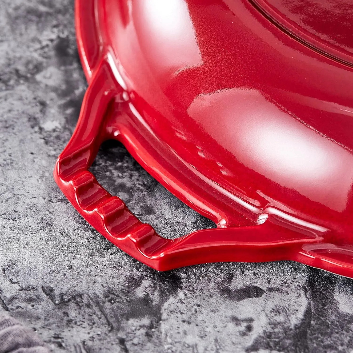 2-In-1 Enameled Cast Iron Dutch Oven Pot with Handles - 7 Quart Cast Iron Skillet Lid - Oval Dutch Oven for Bread Baking, Braising, Stews and Casserole Dishes - Durable Cookware - Red