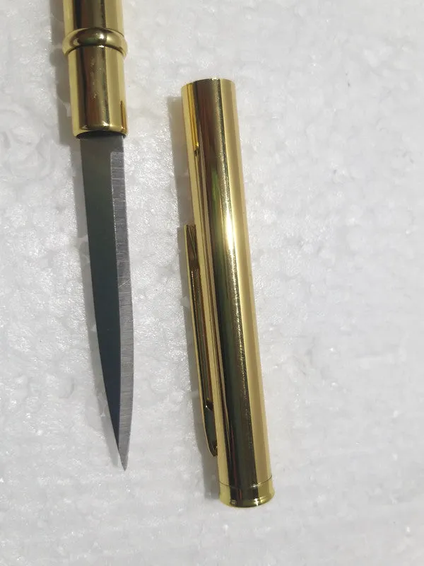 2 In 1 Self Defensive Tool Pen Knife In Gold Plated For Multipurpose Use (3094)