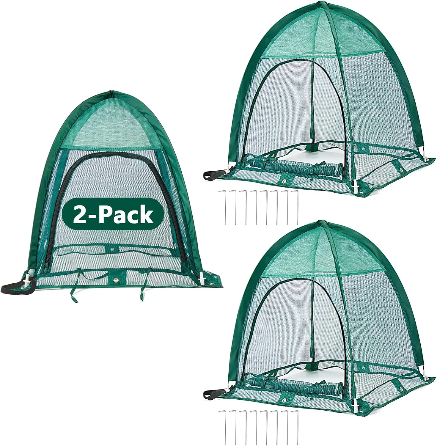 2 Packs Pop up Plant Cover, Garden Netting for Raised Beds, Crop Cage, Blueberry Bush Netting Cover with Metal Spikes Protect Plants Against Birds, Small Animals and Direct Sunlight - 22" x 22" x 22"