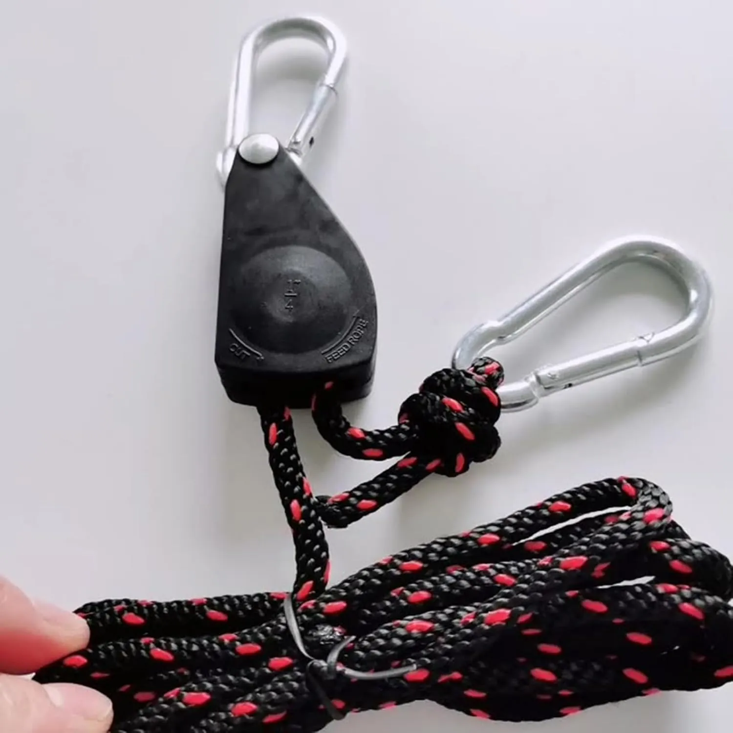 2 Pcs Camping/Tent Rope,Fix Camping Tents/Canopies Rope with Hooks, Adjustable Tackle Pulley for Outdoor (Large Size1/4(6MM), 5m/196.8inch)