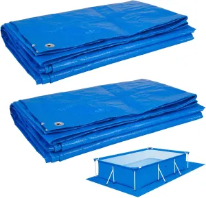 2 pcs Heavy-Duty Pool Ground Cloths - 6.5ft x 9.8ft Waterproof PE Pool Mat, Rectangular Pool Liner Pad Tarp for Frame Above Ground Pools Inflatable Top Ring Swimming Pools Dog Pools(Blue)