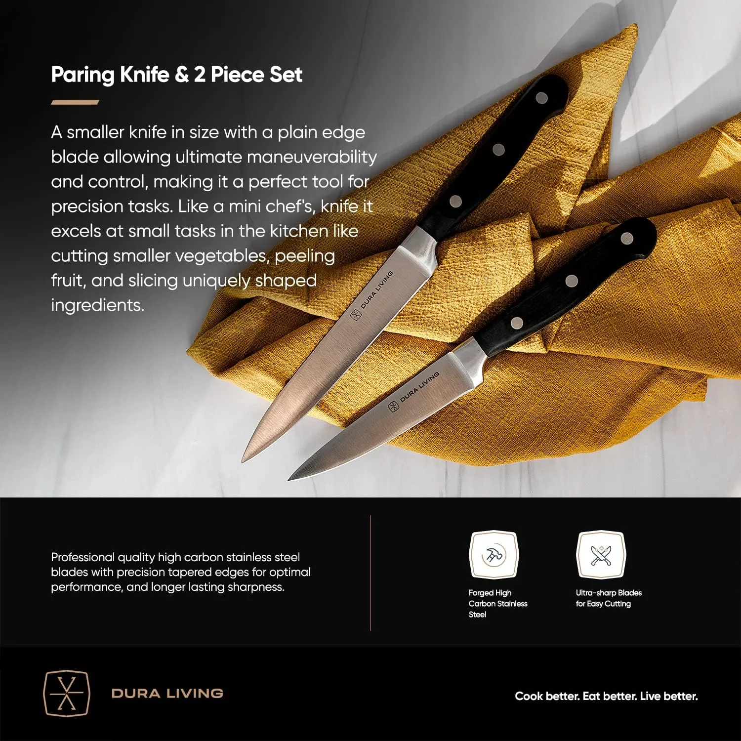 2-Piece Premium Kitchen Knife Set - Ultra-Sharp 5" Utility Knife & 3.5" Paring Knife, High Carbon Stainless Steel, Forged for Precision, Multipurpose Cooking Knives with Ergonomic Handles
