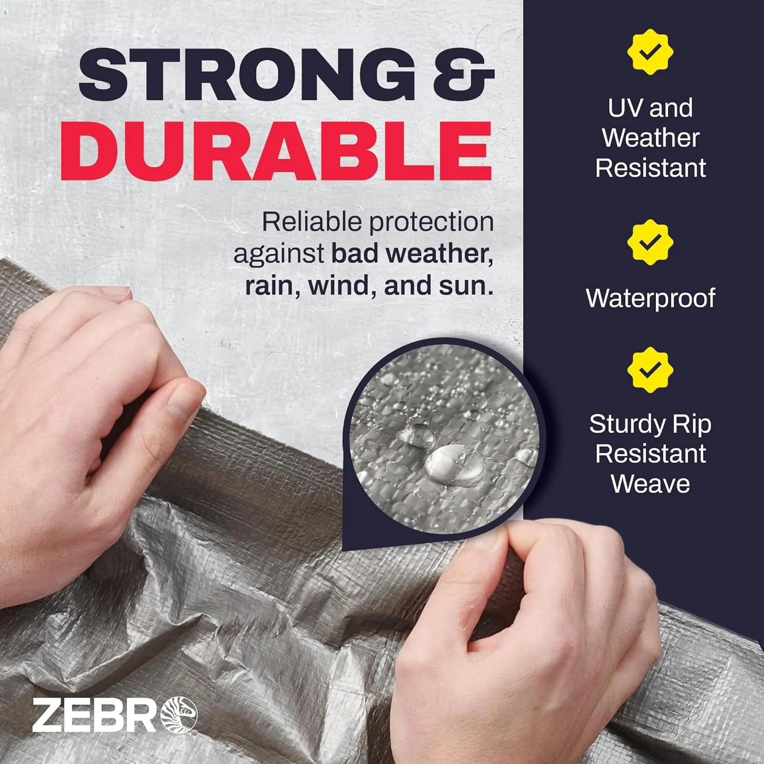 20' x 30' Silver/Black Heavy Duty Tarp with Grommets Reinforced - 10 Mil Thick - Double Sided Plastic Waterproof Tarps - Large Tarpaulin Cover for Outdoor Camping Tent Tarp RV Roof Rain - Zebro