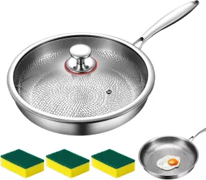 2025 New Titanium Hammered Pan Pro with Lid, Pure Titanium, Heats Quickly, Even Heating, Scratch-Resistant (M)