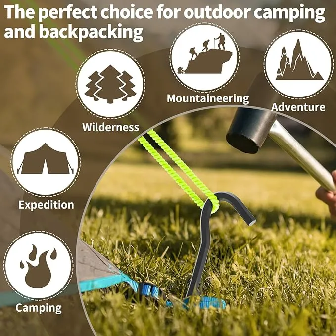 20Pcs Metal Tent Pegs with Hooks. 7 inches Durable Garden Stake Ground Anchors Awning Metal Hooks. Heavy Duty, Waterproof & rustproof. Ideal for Camping, Yard Decor, Picnic & tarp(Black)