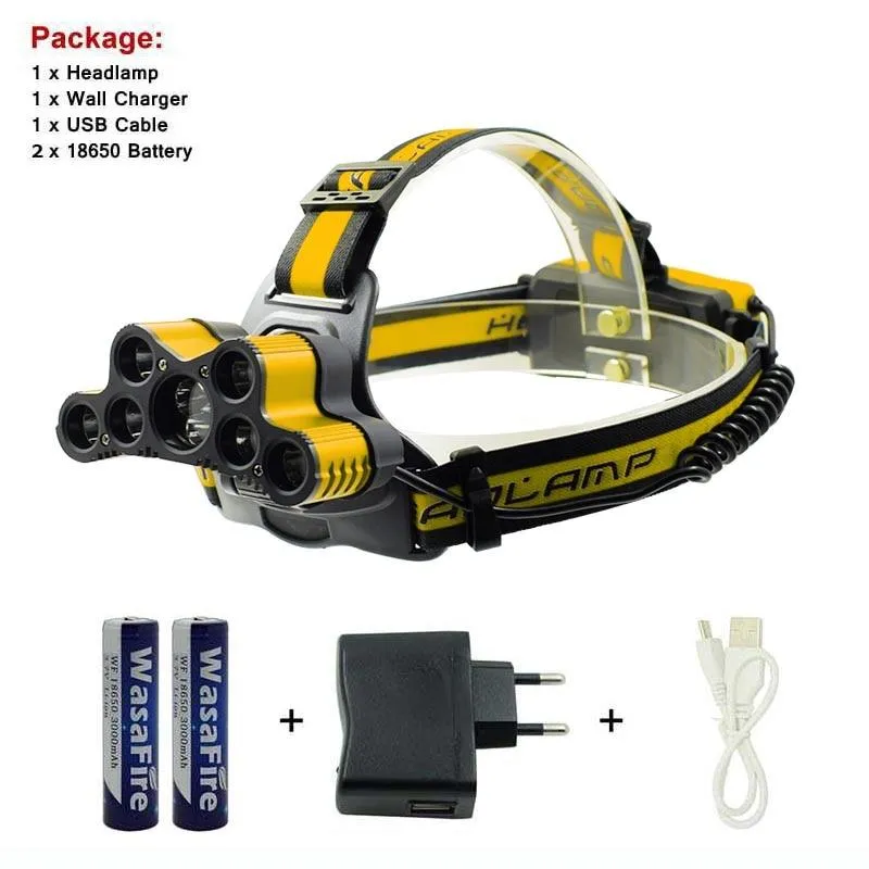 25000 Lumen LED Head Lamp USB Rechargeable Headlamp Fishing Camping Light T6   Q5 Head Lamp With 2 x 18650 Battery   USB Cable