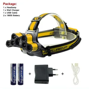25000 Lumen LED Head Lamp USB Rechargeable Headlamp Fishing Camping Light T6   Q5 Head Lamp With 2 x 18650 Battery   USB Cable