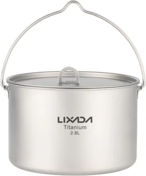 2.8L Titanium Pot Ultralight Portable Hanging Pot with Lid Outdoor Camping Hiking Backpacking