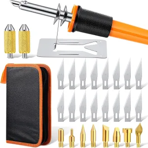 30 Pieces Electric Hot Knife Cutter Tools Multipurpose Knife Stencil Cutter Wooden Burning Tool with 2 Metal Stand, 16 Blades, 2 Chuck Sleeves for Cutting Carving Soft Thin Foam Cloth