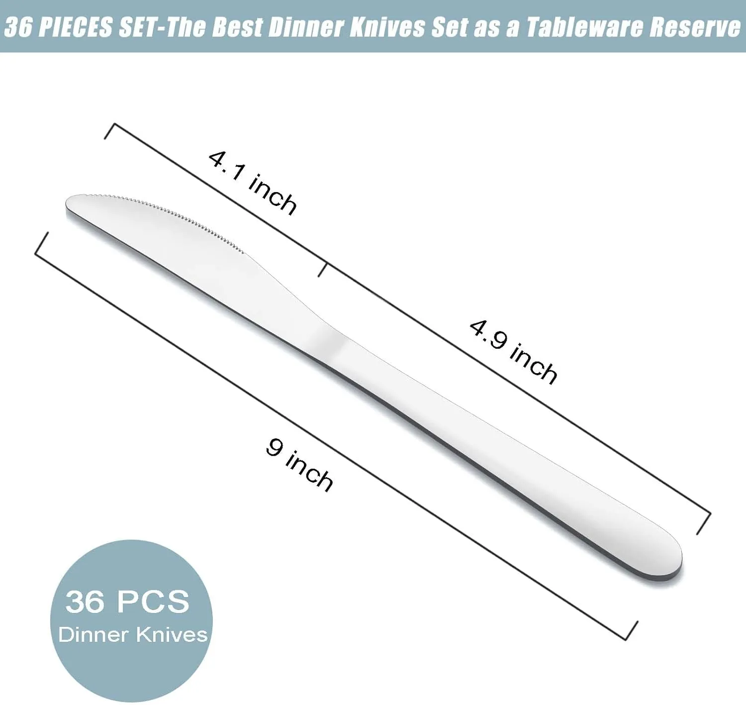 36-Piece Butter Knives, Dinner Knife Set (9 Inches), Food Grade Stainless Steel Table Knife, Knives Silverware for Home/Restaurant/Kitchen, Dishwasher Safe & Mirror Polished