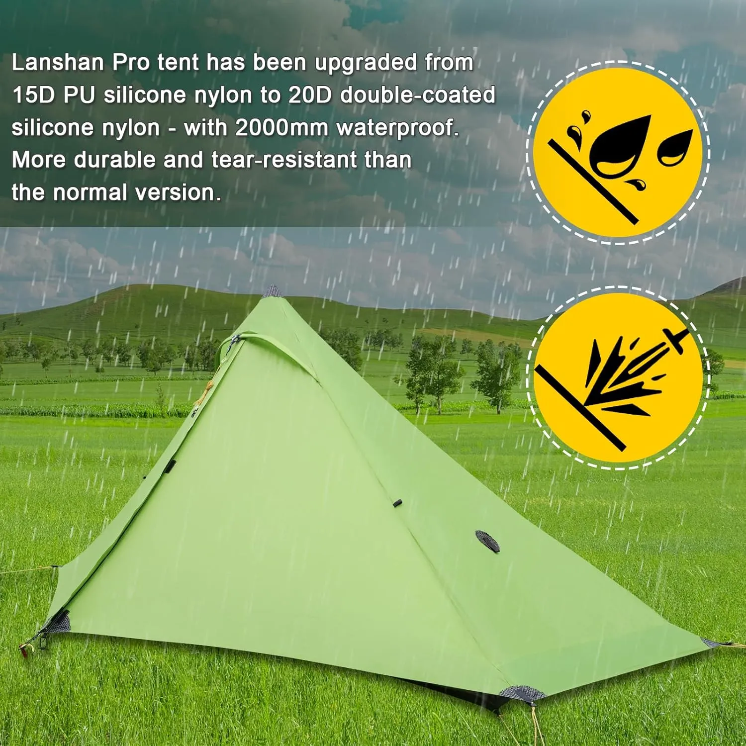 3F UL Gear Lanshan PRO Lanshan Ultralight Tent 3 Season Backpacking Tent for 1 Person, Waterproof Professional Tents for Camping, Trekking, Kayaking, Climbing, Hiking