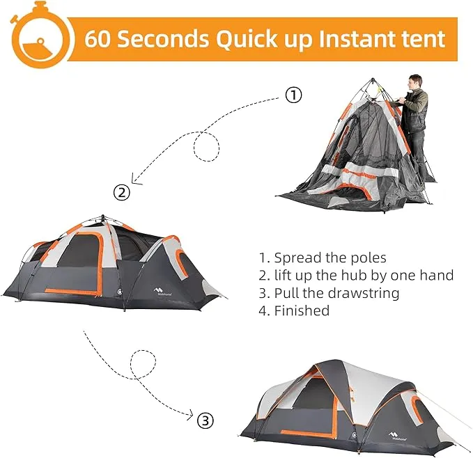 4-6 Person Tent/Instant for Camping Waterproof Family 60 Seconds/Easy Setup Cabin Tent with Top Rainfly, Double Layer, Large Mesh Windows & Mesh Roof,Dome Camping Tent-13.5' x 7'