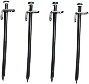 4 Pack of Camping Tent Stakes 20cm Heavy Duty Steel Nails for Tent Tarp and Canopy Safety Noctilucous Ring
