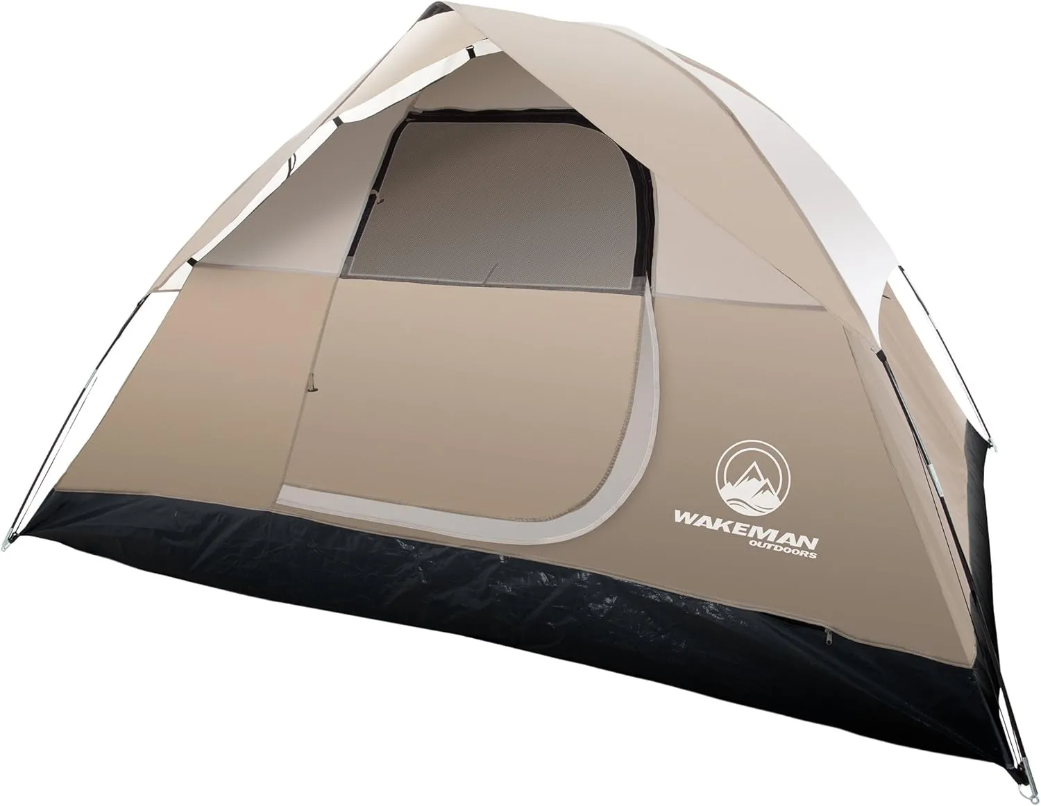 4 Person Camping Tent - Water-Resistant Family Tent for Camping with Removable Rain Fly, Storage Pocket, and Carrying Bag by Wakeman Outdoors (Tan)