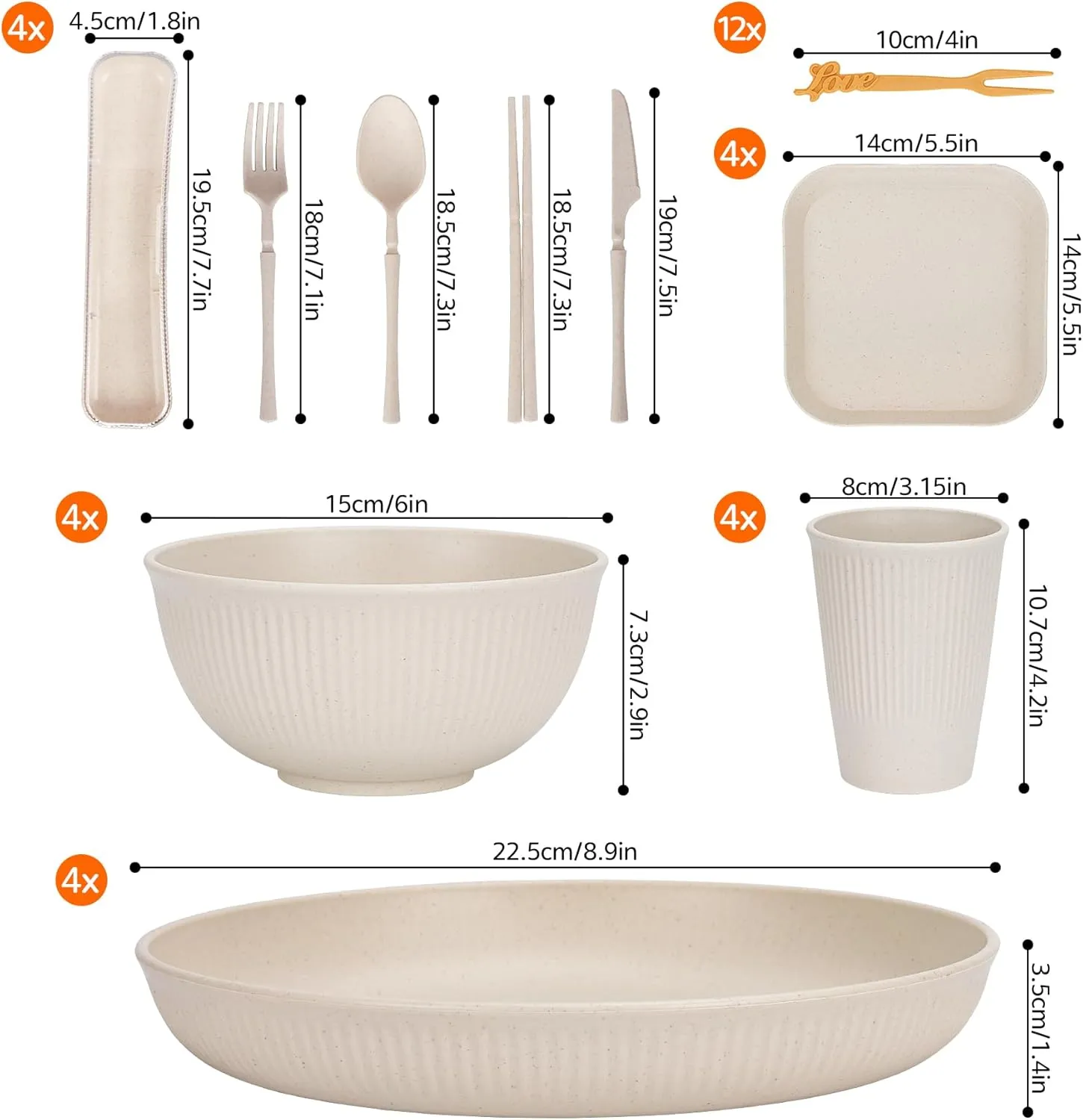 48 Pcs Dinnerware Sets, Unbreakable Plates and Bowls Sets, Reusable Dinnerware Sets for 4 People, Travel Camping Picnic Home Party Cutlery Set, Dishwasher Microwave Safe Dishes
