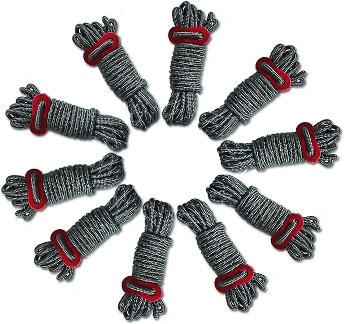 4mm Outdoor Guy Lines Tent Cords Reflective Canopy Wind Rope Lightweight Camping Rope with Aluminum Guylines Adjuster for Tent Tarp, Canopy Shelter, Camping, Hiking, Backpacking (ZPS-hui-10)