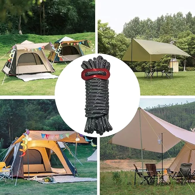 4mm Outdoor Guy Lines Tent Cords Reflective Canopy Wind Rope Lightweight Camping Rope with Aluminum Guylines Adjuster for Tent Tarp, Canopy Shelter, Camping, Hiking, Backpacking (ZPS-hui-10)