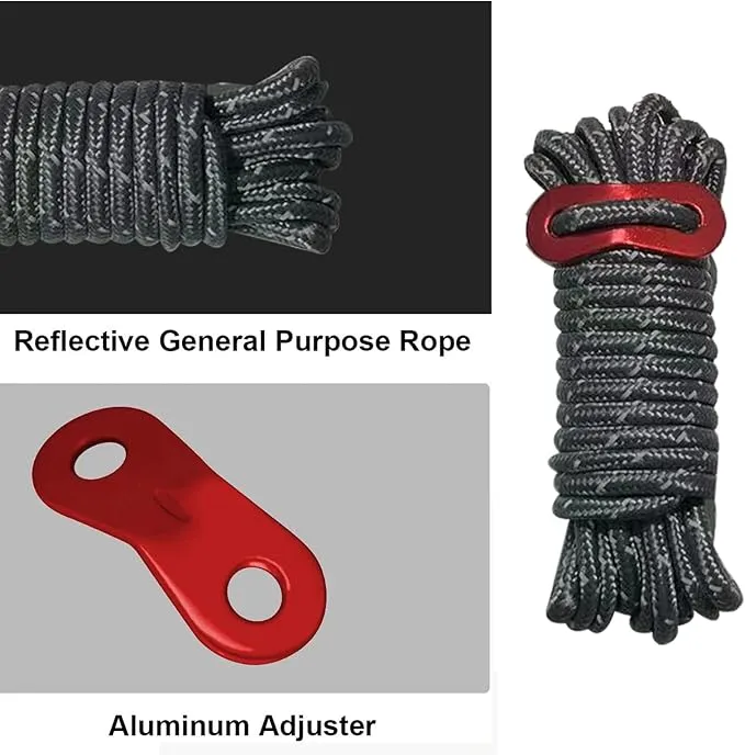 4mm Outdoor Guy Lines Tent Cords Reflective Canopy Wind Rope Lightweight Camping Rope with Aluminum Guylines Adjuster for Tent Tarp, Canopy Shelter, Camping, Hiking, Backpacking (ZPS-hui-10)