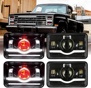 4Pcs 4x6 Inch LED Headlights Dot Approved with Red Devil Eye DRL Compatible for 1986 Che-vrolet CK 10 Rectangular H4656 H4651 H4642 H4652 Peterbilt 357 378 379 XR400 XR250 XR650
