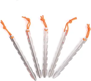 4pcs Heavy Duty Stainless Steel Tent Pegs Outdoor Awning Stakes with Reflective Rope for Secure Camping Tarp Canopy Setup Versatile Ground Support for Grass Soil Ice