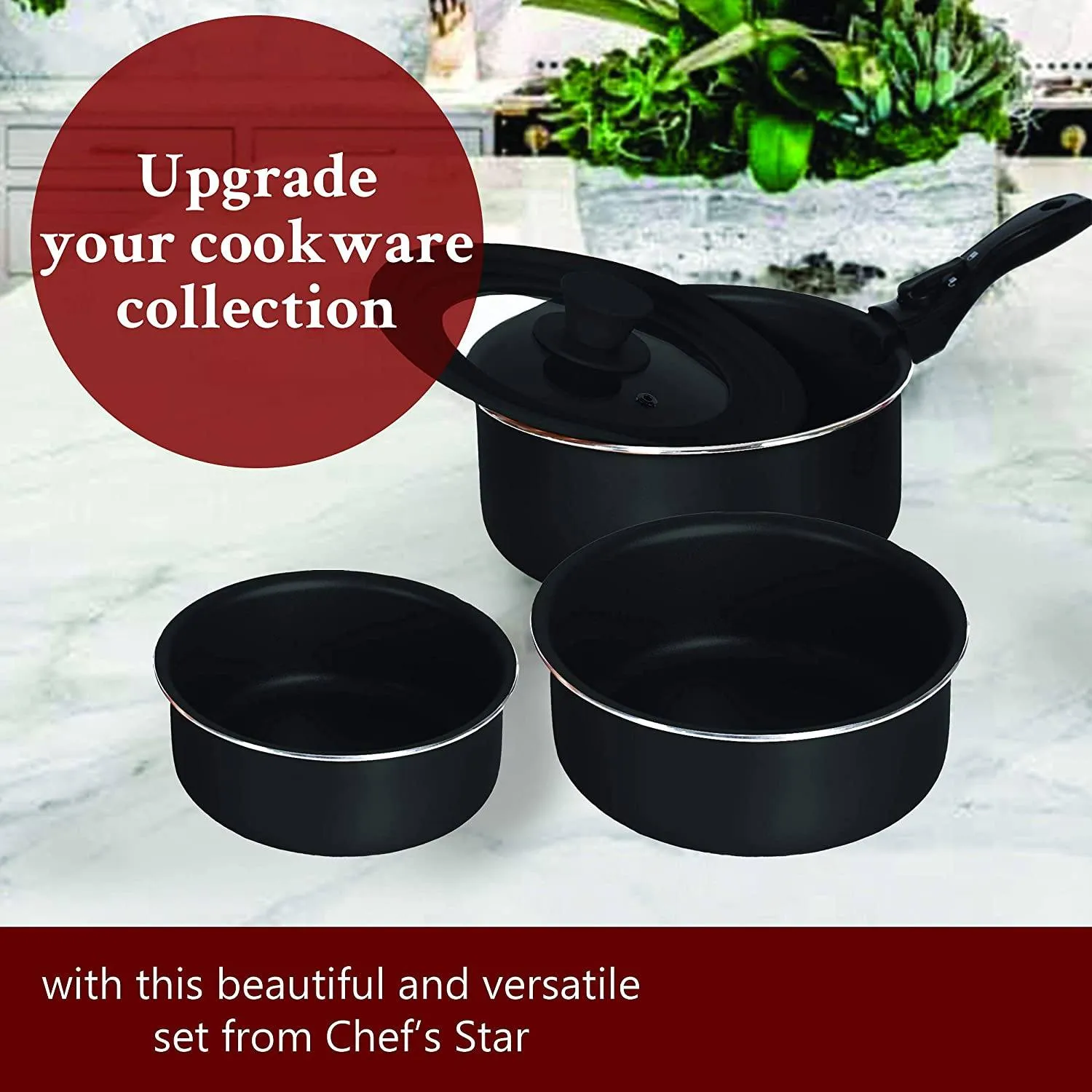 5-Piece: Chef's Star Nonstick Cooking Pot Set