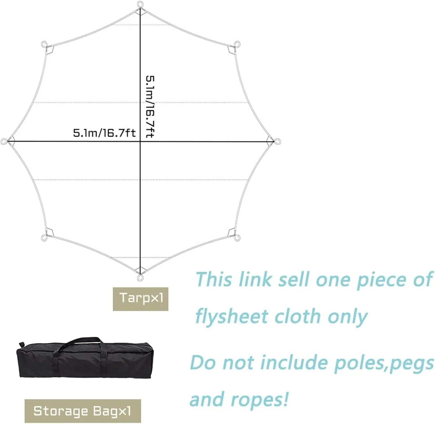 5.1x5.1m Big Tarp Watertight Coating Shade Sun Shelter Camping Awning Tent Sunshade Outdoor Garden Canopy (Color : Cyan, Size : A)