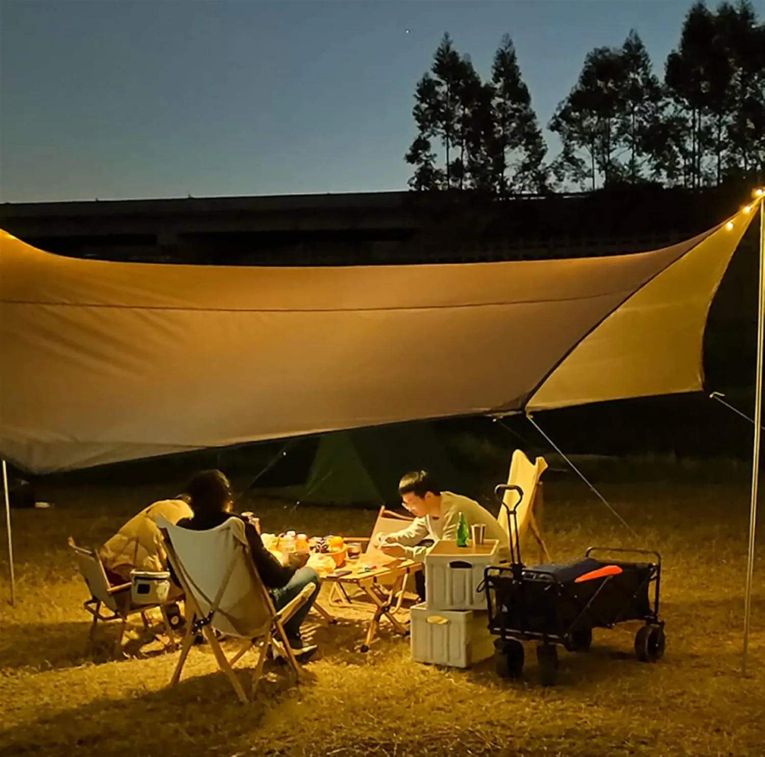 5.1x5.1m Big Tarp Watertight Coating Shade Sun Shelter Camping Awning Tent Sunshade Outdoor Garden Canopy (Color : Cyan, Size : A)