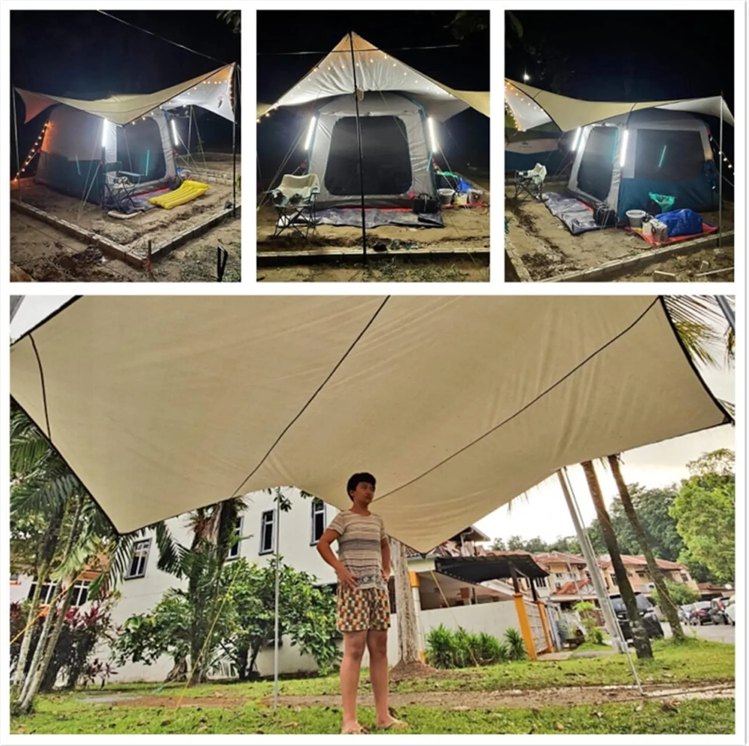 5.1x5.1m Big Tarp Watertight Coating Shade Sun Shelter Camping Awning Tent Sunshade Outdoor Garden Canopy (Color : Cyan, Size : A)