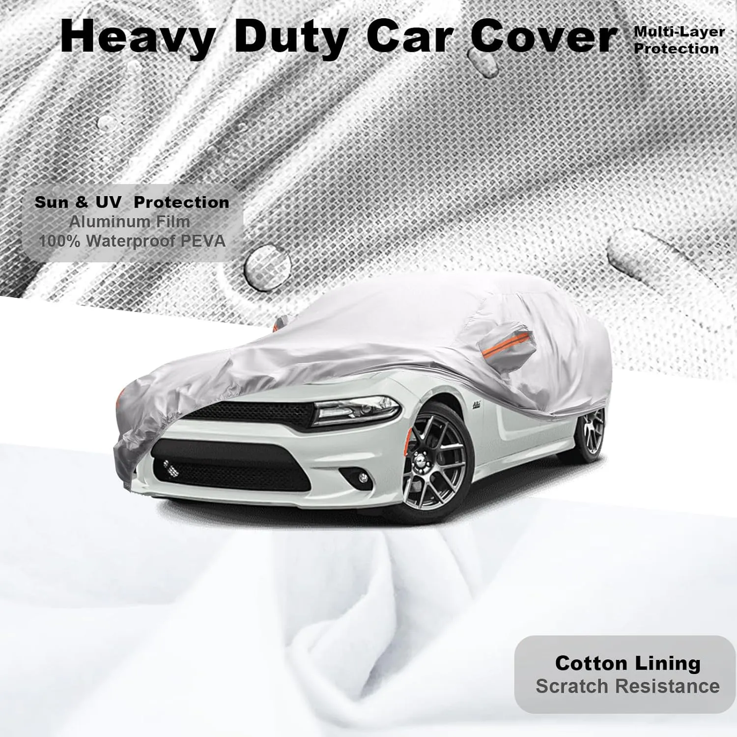 6 Layers SUV Car Cover Waterproof All Weather, Outdoor Full Exterior Covers for Automobiles PEVA Heavy Duty Tarp, Snowproof Sun UV Protection Windproof Outdoor Scratch Resistant Car Cover up to 195”
