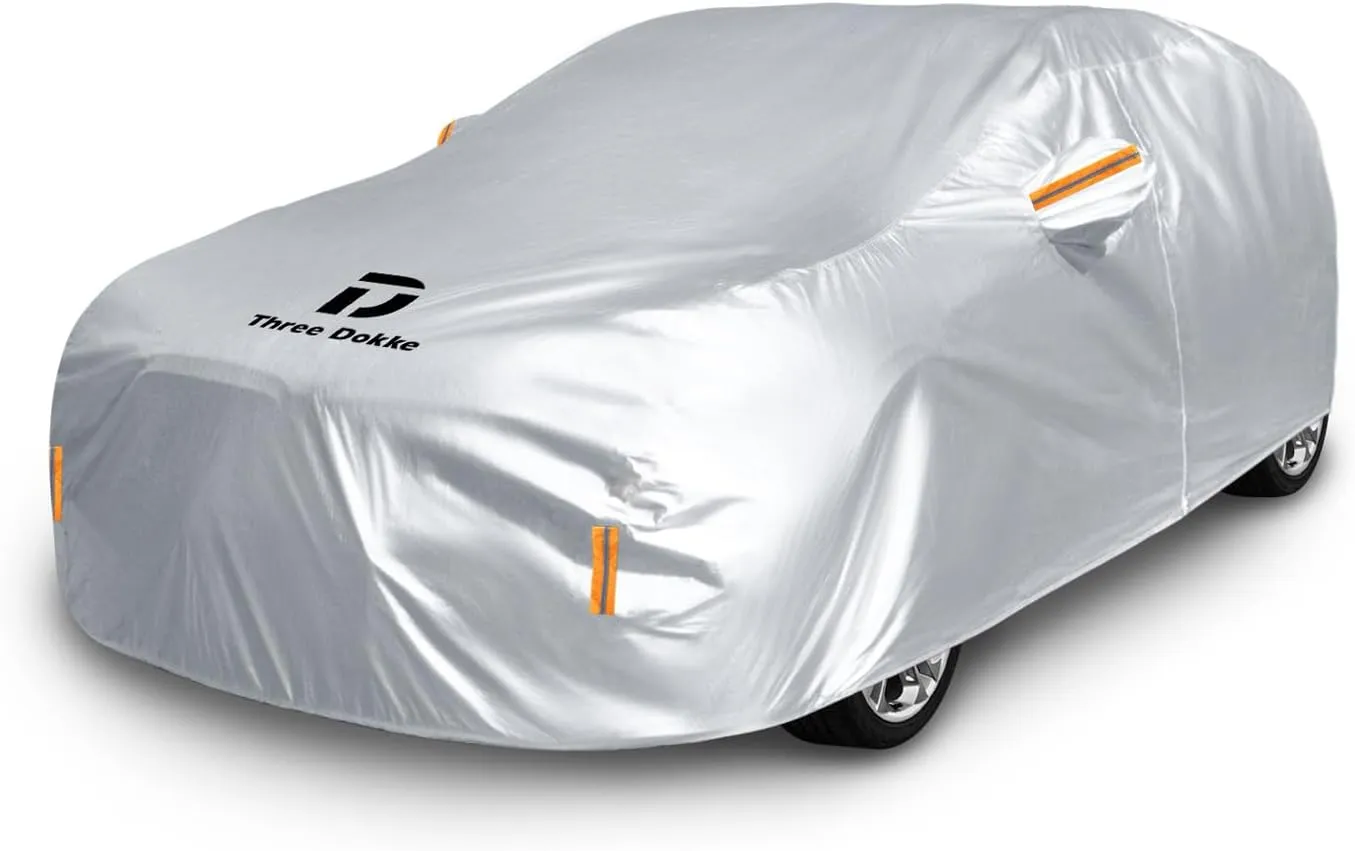 6 Layers SUV Car Cover Waterproof All Weather, Outdoor Full Exterior Covers for Automobiles PEVA Heavy Duty Tarp, Snowproof Sun UV Protection Windproof Outdoor Scratch Resistant Car Cover up to 195”