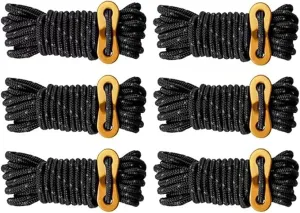 6 Pack 4mm Outdoor Guy Lines Tent Cords Reflective Canopy Wind Rope Lightweight Camping Rope with Aluminum Guylines Adjuster for Tent Tarp, Canopy Shelter, Camping, Hiking, Backpacking (Black)