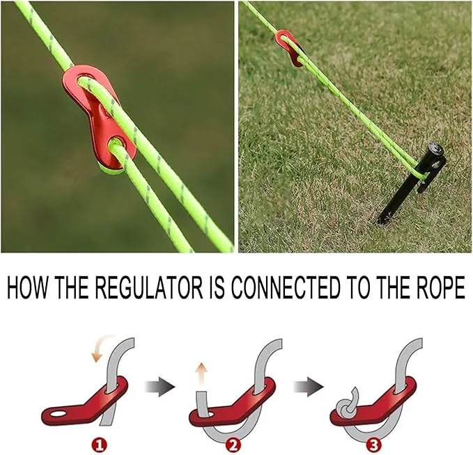 6 Pack 4mm Outdoor Guy Lines Tent Cords Reflective Canopy Wind Rope Lightweight Camping Rope with Aluminum Guylines Adjuster for Tent Tarp, Canopy Shelter, Camping, Hiking, Backpacking (Black)