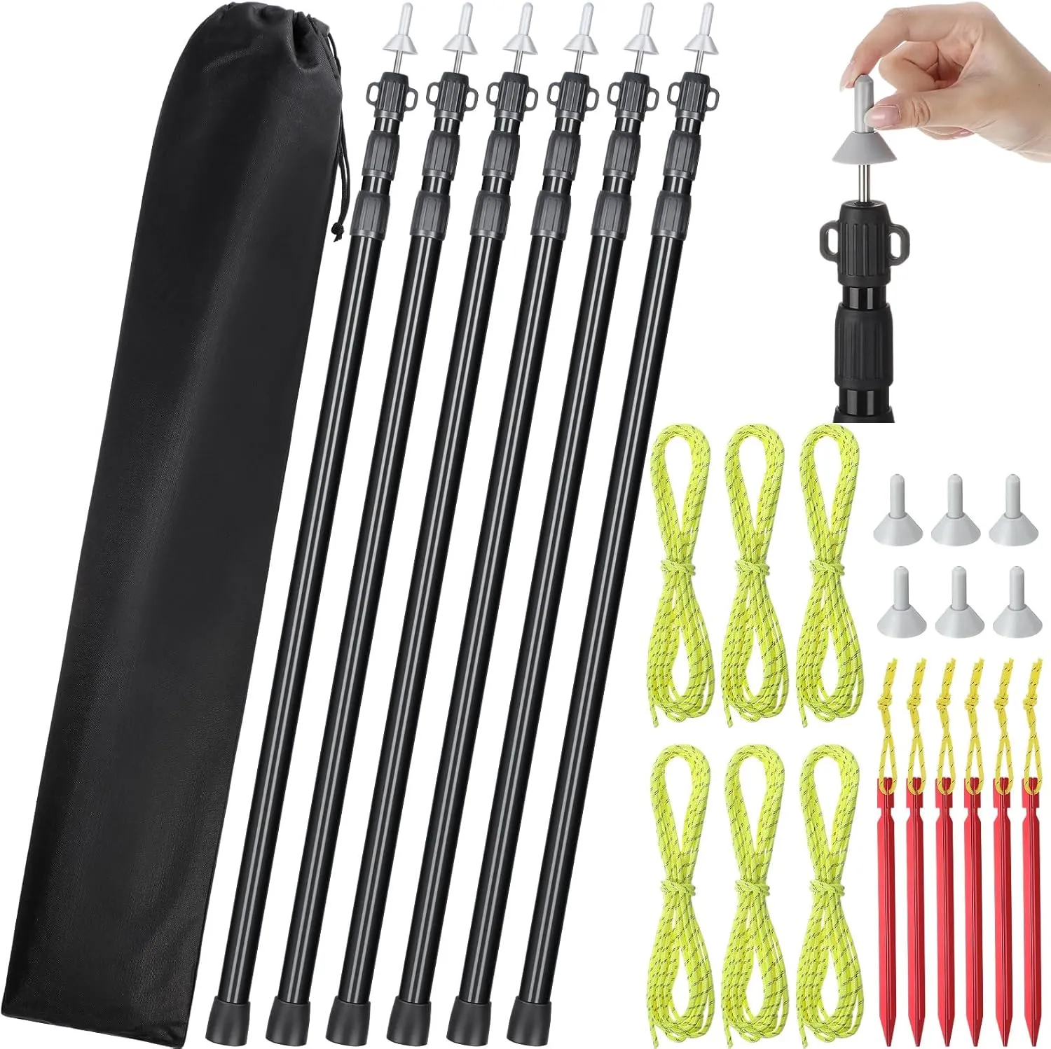 6 Pcs Adjustable Tarp Poles Telescoping Tarp Poles Heavy Duty 7.5ft Aluminum Tent Poles Replacement Lightweight Portable Canopy Tent Poles for Tarp Outdoor Camping Hiking Backpacking Awning