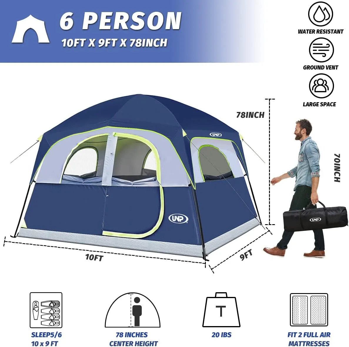 6-Person Family Camping Tent - Quick Setup, Spacious Comfort