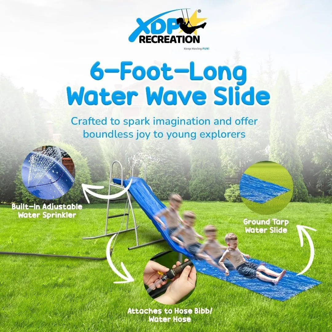 6' Water Wave Slide for Backyard Fun. Free Standing with Built in Adj. Water Sprinkler and Sliding Tarp. 67" L x 46" W x 46" H, by XDP Recreation