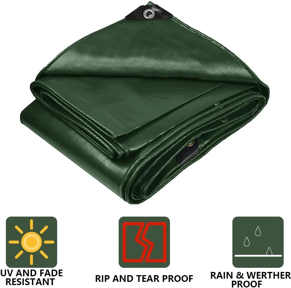 6' x 10' Tarps Heavy Duty Waterproof, 5 Mil Green Poly Tarp Cover, UV Resistant, Rip and Tear Proof Tarpaulin with Grommets and Reinforced Edges for Roof, Patio, Camping, Boat, Pool