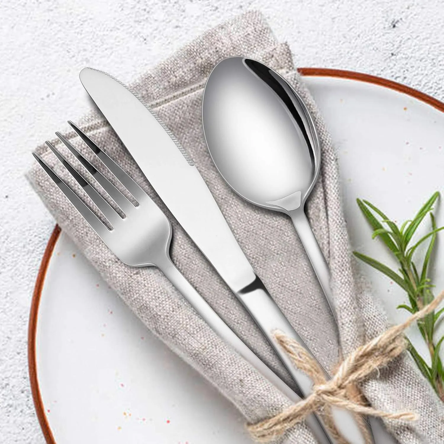 60-Piece Silverware Flatware Set, E-far Stainless Steel Dinner Cutlery Utensil Set Service for 12, Suitable for Home/Restaurant/Hotel/Party, Simple Design, Mirror Finished - Dishwasher Safe