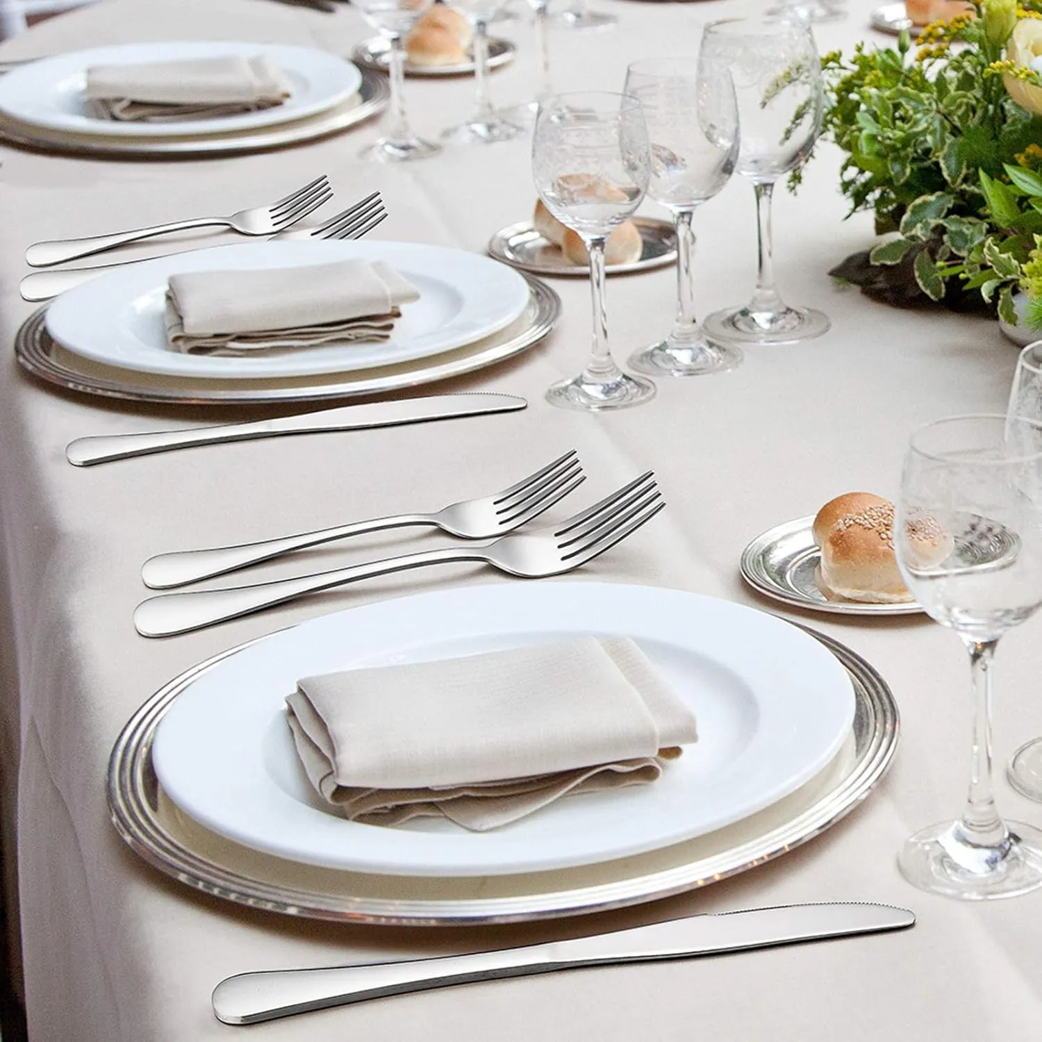 60-Piece Silverware Flatware Set, E-far Stainless Steel Dinner Cutlery Utensil Set Service for 12, Suitable for Home/Restaurant/Hotel/Party, Simple Design, Mirror Finished - Dishwasher Safe