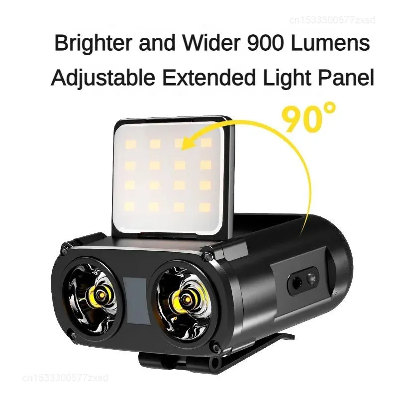 60000lumens 3 Light Source Sensor Clip-on Headlight Bicycle Light Warning Light Flashlight Rotating Owl Headlight Type-c rechargeable