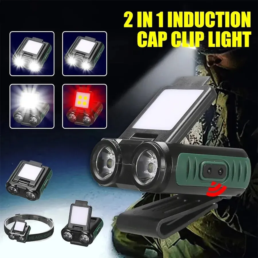 60000lumens 3 Light Source Sensor Clip-on Headlight Bicycle Light Warning Light Flashlight Rotating Owl Headlight Type-c rechargeable