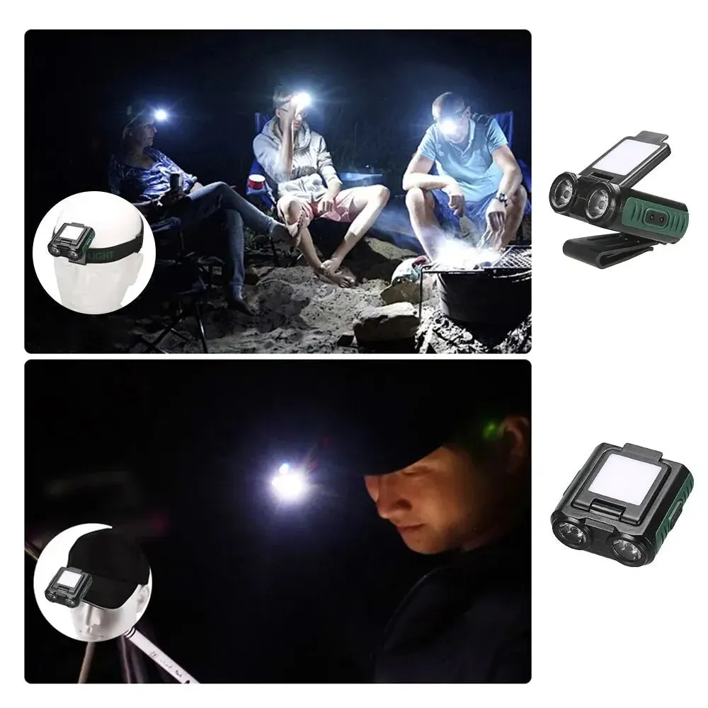 60000lumens 3 Light Source Sensor Clip-on Headlight Bicycle Light Warning Light Flashlight Rotating Owl Headlight Type-c rechargeable
