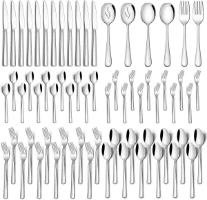66 Pieces Silverware Flatware Set with Serving Utensils, Stainless Steel Square Cutlery Set for 12, Tableware Cutlery Set Include Knife Fork Spoon Set, Mirror Polished, Dishwasher Safe