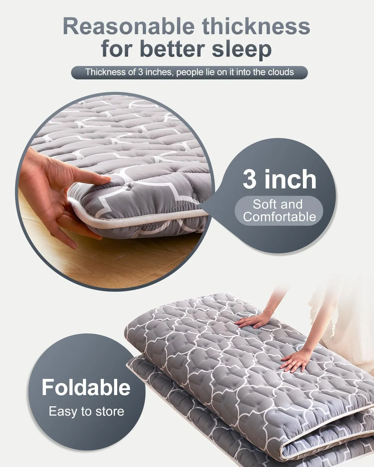 6th Generation Japanese Floor Futon Mattress - Extra-Thick 9-Layer Modern Futon with 100% High-Density Foam, Portable Floor Mattress Sleeping Pad for Adults, Guest Room, Dormitory, Twin Size 75"x39"