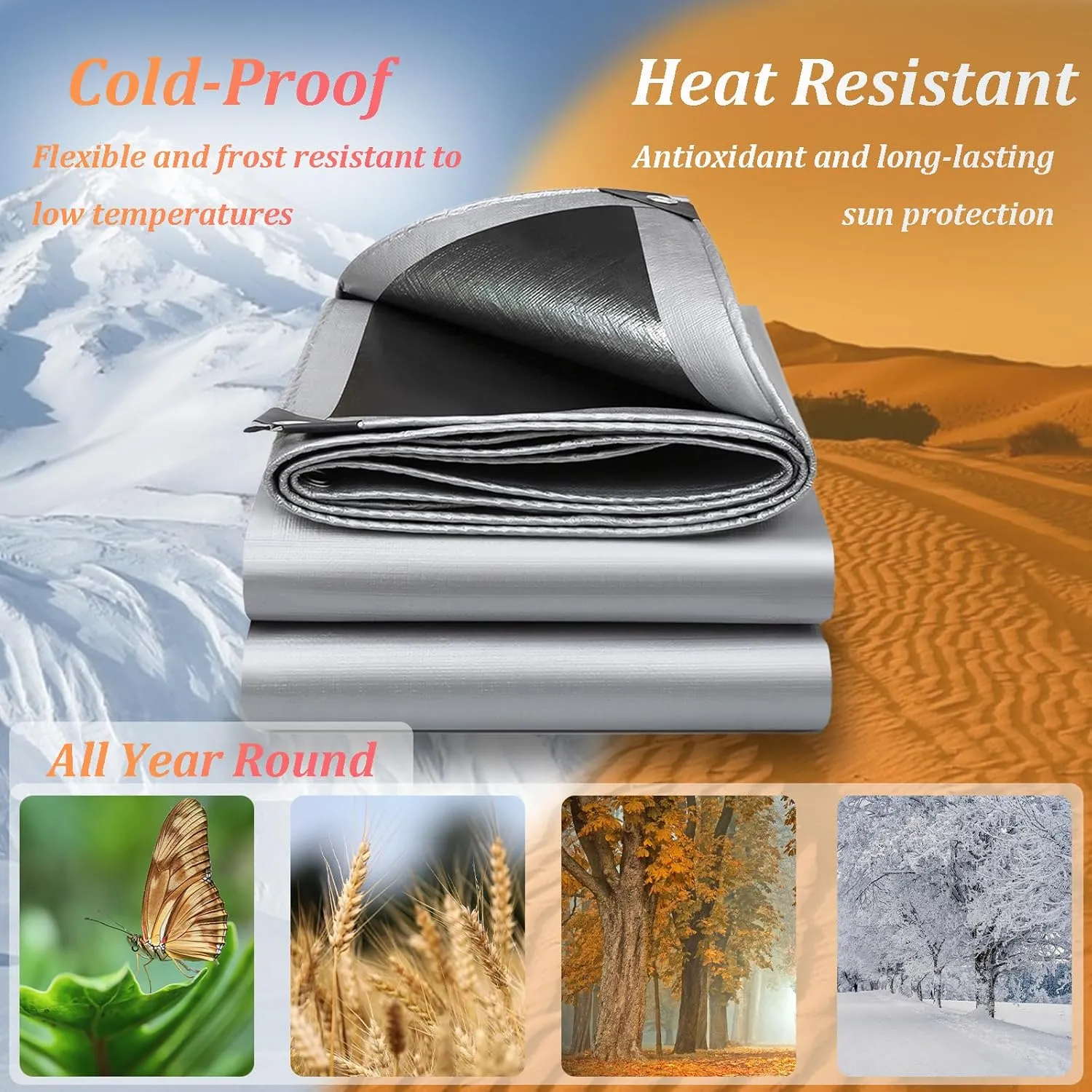 6x10Ft Tarps 16 MIL Poly Canopy Shelter Cover Tarp Reinforced Edges Waterproof UV Resistant, Tear and Color Fade Resistant, for Home, Boats, Cars, Camp, Outdoor Pool Silver Black