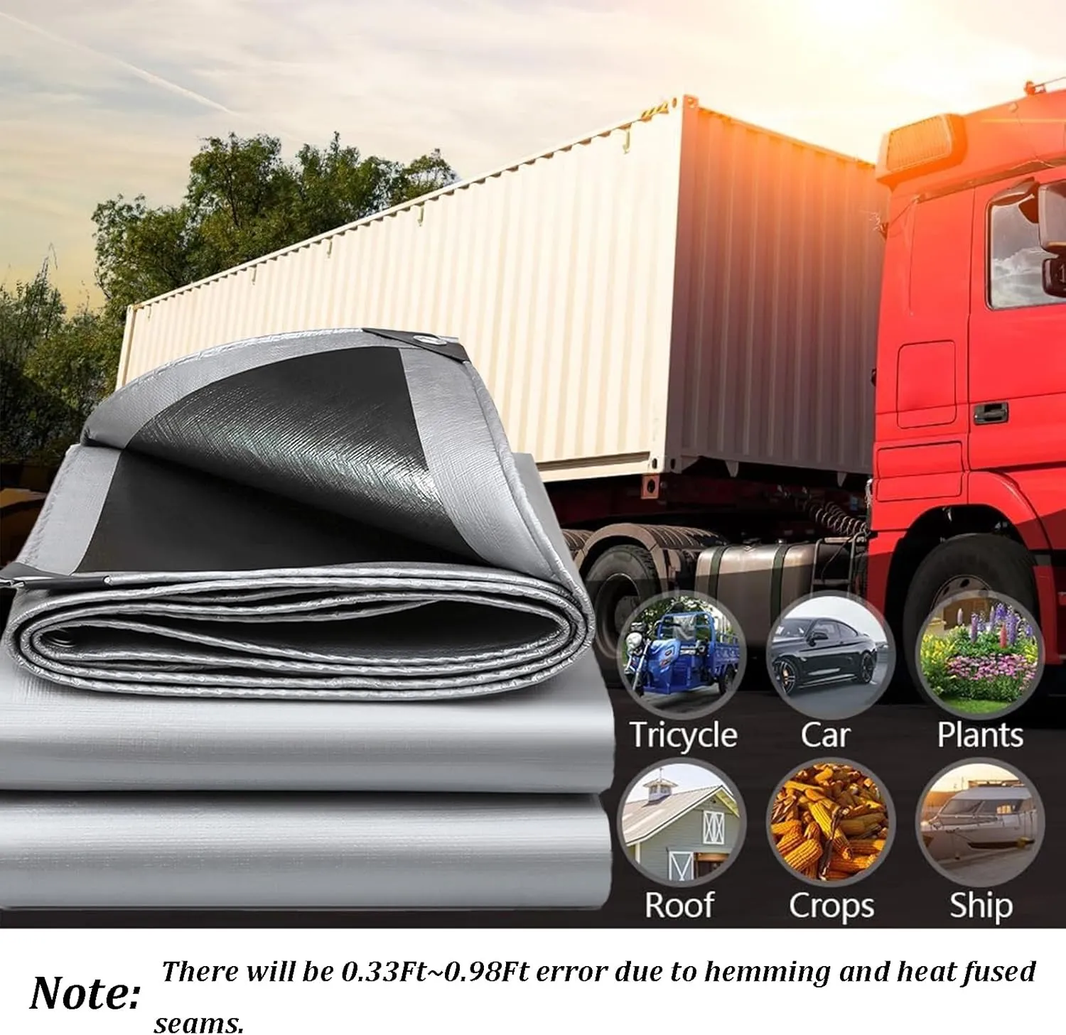 6x10Ft Tarps 16 MIL Poly Canopy Shelter Cover Tarp Reinforced Edges Waterproof UV Resistant, Tear and Color Fade Resistant, for Home, Boats, Cars, Camp, Outdoor Pool Silver Black